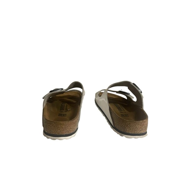 Birkenstock Sandals Womens 38 Arizona Buckle Straps Flats White Leather Slip On - Picture 2 of 14